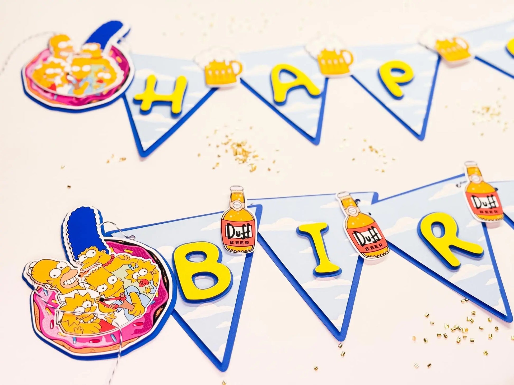 Custom Simpsons Birthday Banner – Beer & Donut Garland, Funny Party Decor for Adults Mi tienda