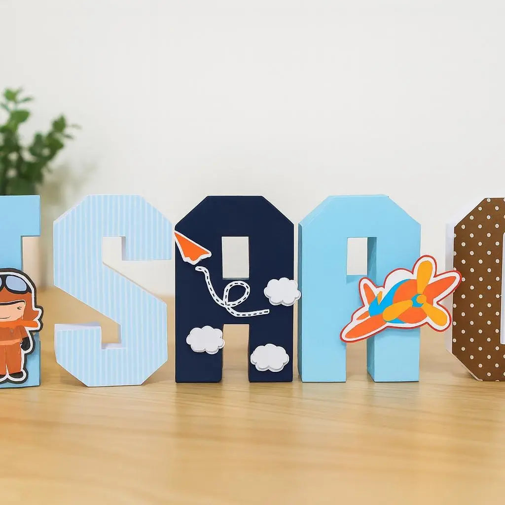 Custom 3D Name Letters Airplane Theme – Personalized Kids Party Decor & Nursery Table Centerpiece Mi tienda