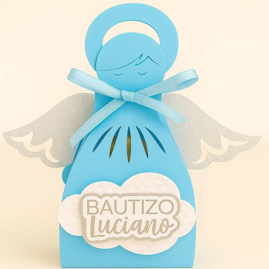 Blue Angel Favor Box: Personalized Cardstock Party Favor for Baptism, Christening, Baby Shower Mi tienda