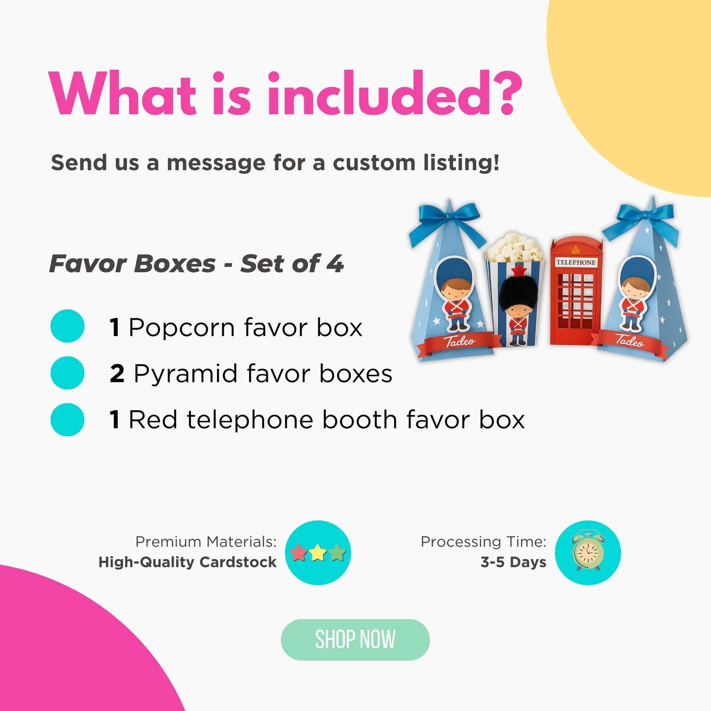 London Party Favor Boxes Set | British Guard Popcorn Box, Pyramid Boxes & Red Telephone Booth | Baby Shower Birthday Decorations Mi tienda