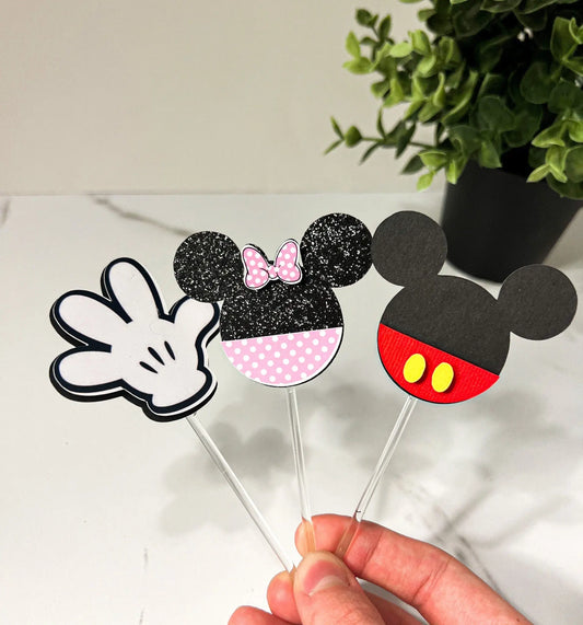 Mickey Mouse Birthday Decorations | Minnie Cupcake Picks | Party Food Toppers | Kids Party Favors | Dessert Table Decor Mi tienda