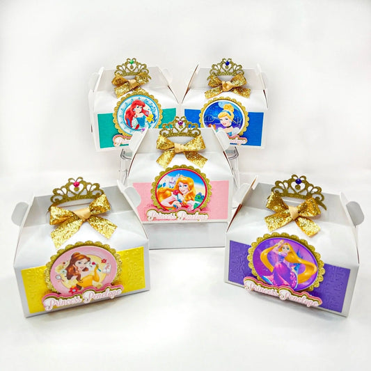 Princess Birthday Favor Boxes – Crown & Bow Gable Boxes for Party Treats – Girl’s Birthday Decorations Mi tienda