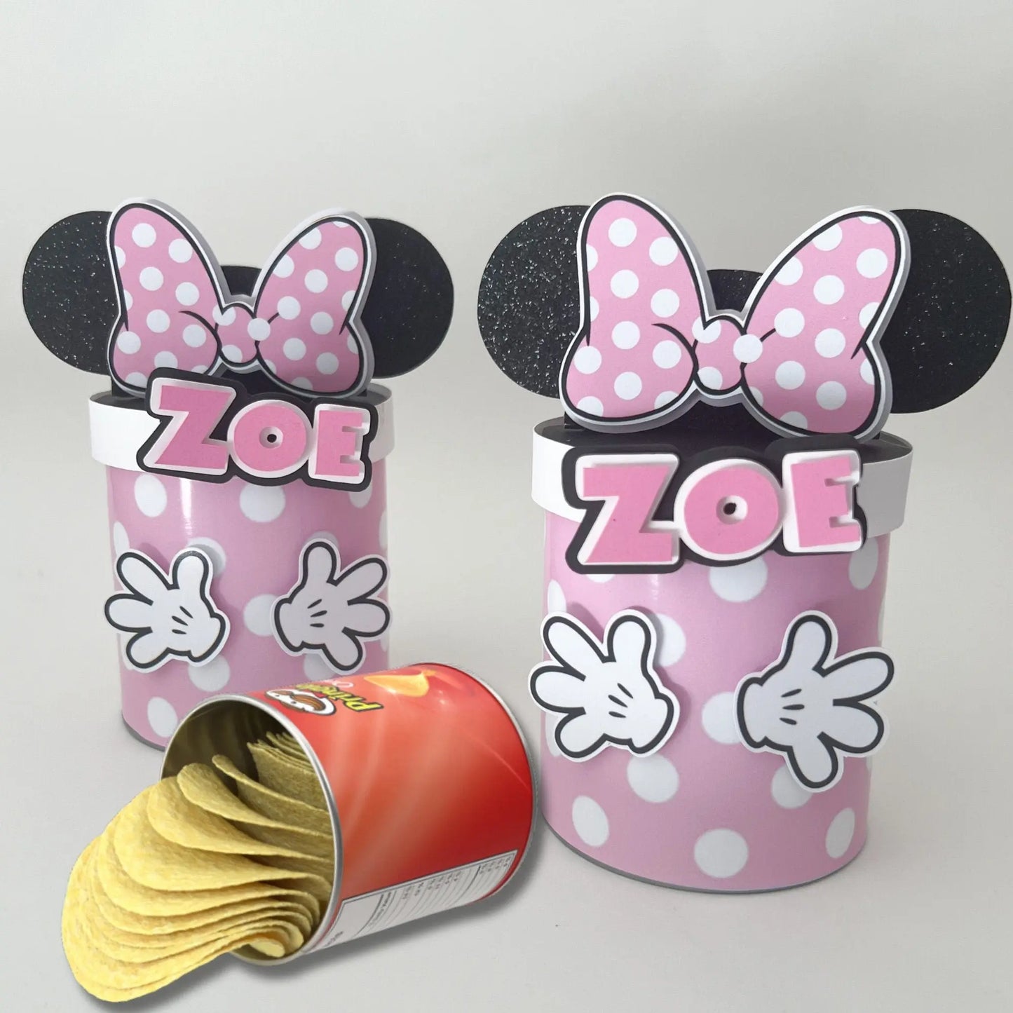 Minnie Mouse Party Favors: Custom 1.3oz Pringles Can, Pink Bow Birthday Decorations Mi tienda