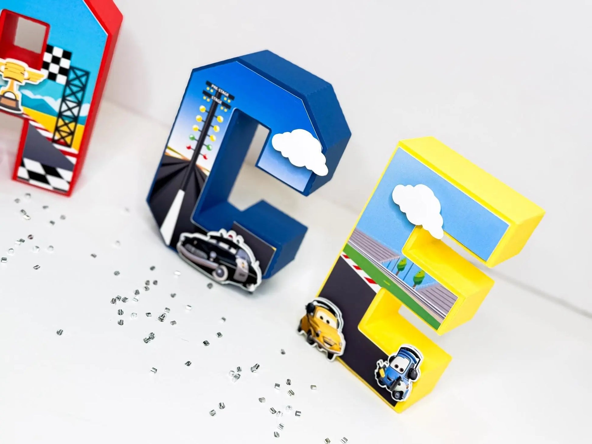 Cars Movie 3D Letters – Custom Handmade Party Decor for Kids Birthday | Racing Theme Table Centerpiece Mi tienda