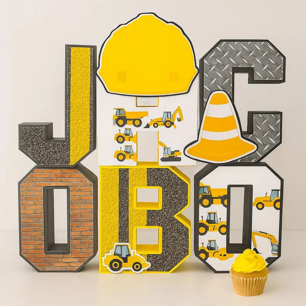 Construction Theme 3D Name Letters – Custom Kids Birthday Party Table Centerpiece Decor Mi tienda