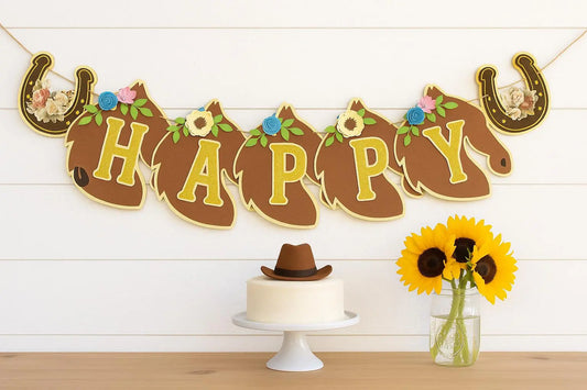 Rustic Horse Birthday Banner: Floral Farm Cowgirl Party Decor Mi tienda