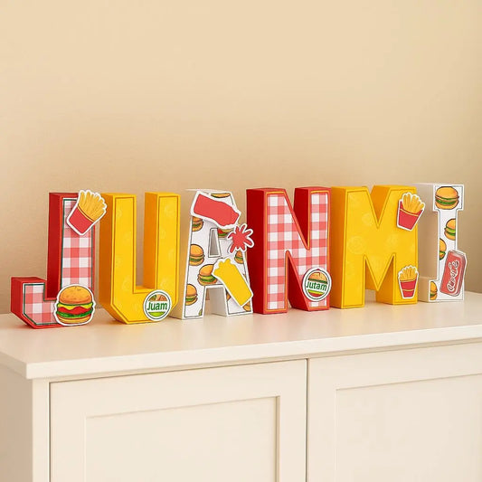 Custom 3D Burger Letters & Numbers, Personalized Fast Food Party Decor, Birthday Centerpiece, Name Sign, Kids Burger Party Decorations Mi tienda