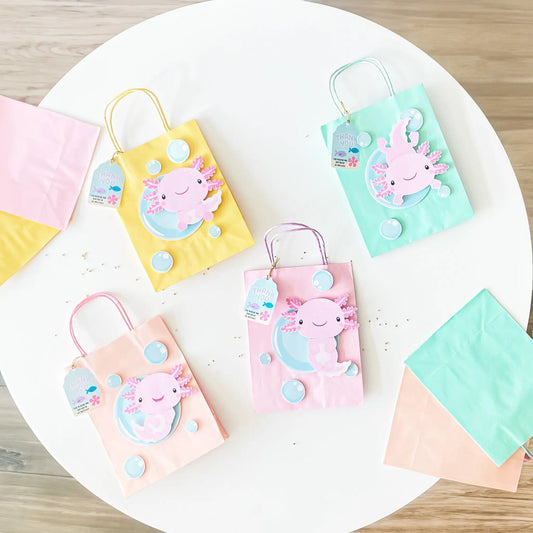 Axolotl Party Favor Bags, Axolotl Birthday Party Supplies, Axolotl Party Decor, Goodie Bags,  Axolotl Favor Bags with Thank You Tag Mi tienda