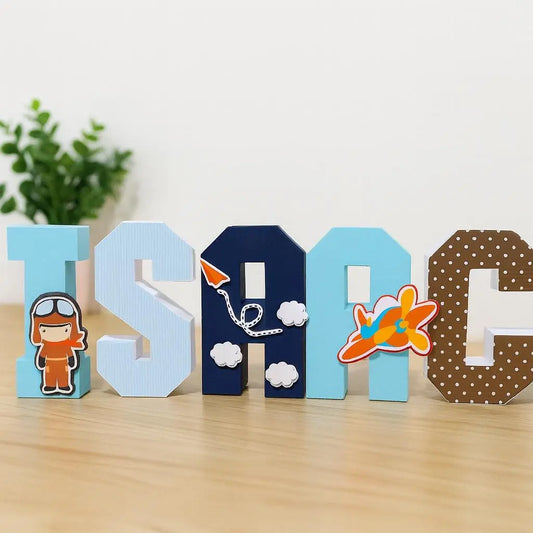 Custom 3D Name Letters Airplane Theme – Personalized Kids Party Decor & Nursery Table Centerpiece Mi tienda