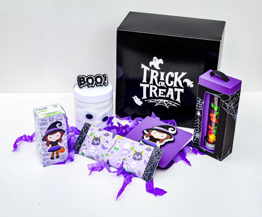 Purple Halloween Treat & Craft Box – Girls Party Favor Set, Classroom Gift, Halloween Activity Kit Mi tienda