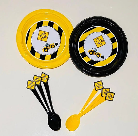 Construction Party Plates with Spoons – Dump Truck Kids Birthday Tableware – Builder Theme Party Decor – Under Construction Plates Mi tienda