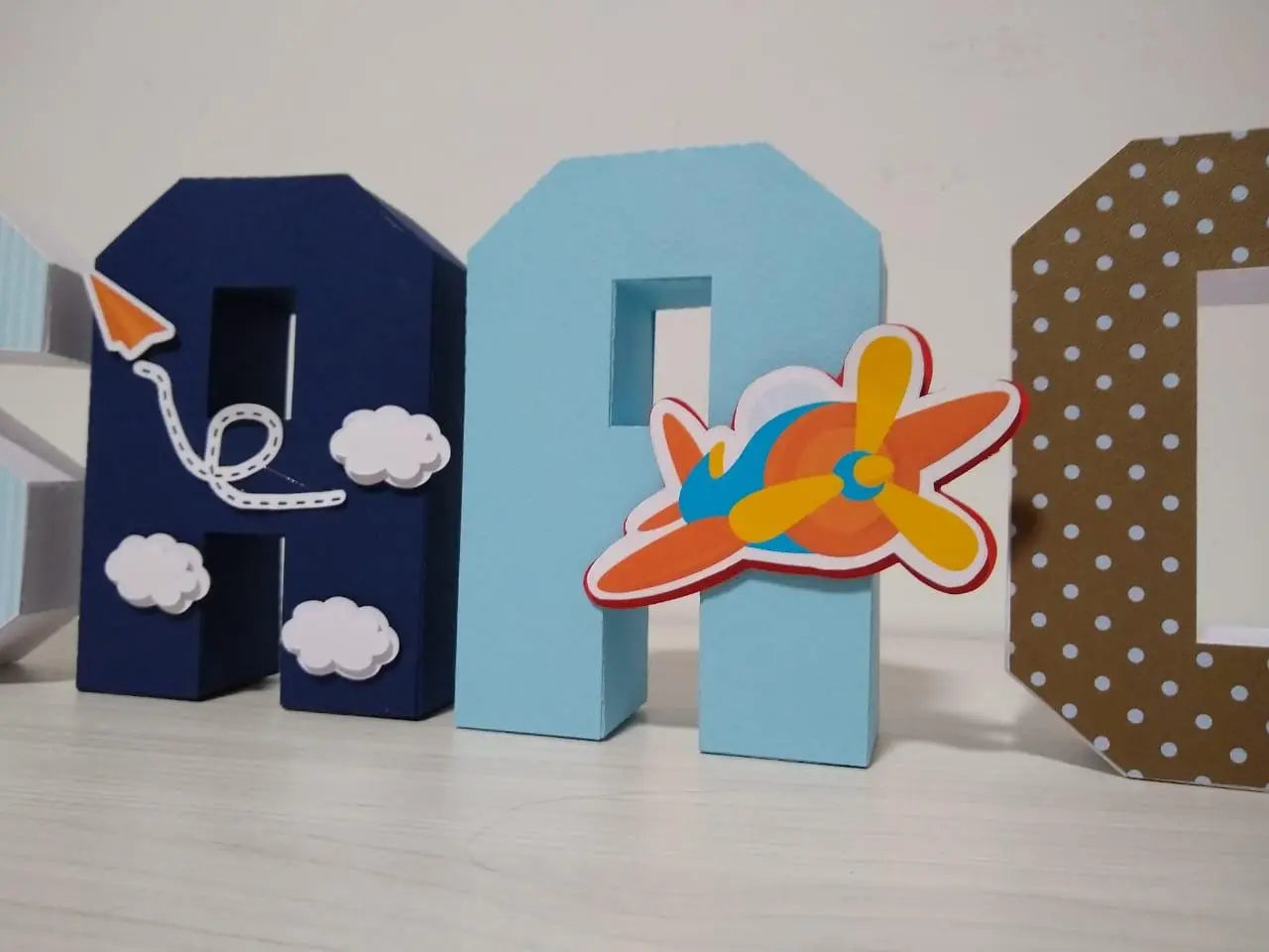 Custom 3D Name Letters Airplane Theme – Personalized Kids Party Decor & Nursery Table Centerpiece Mi tienda