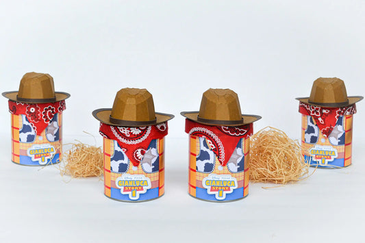 Woody Pringles Favor Can – Cowboy Party Snack Can with Hat & Bandana – Custom Toy Story Birthday Favors – Western Party Supplies Mi tienda