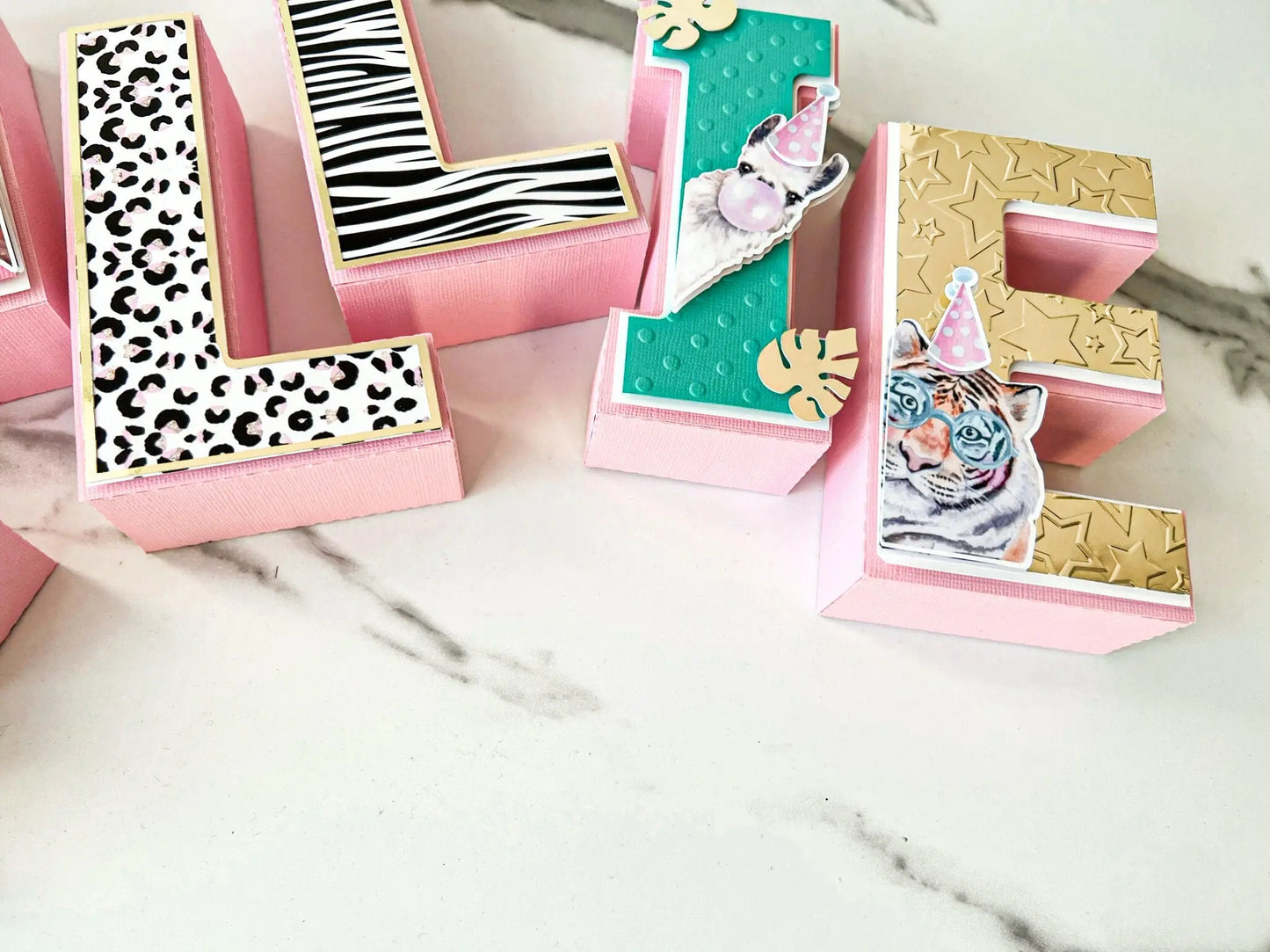 Safari Baby Shower Name Letters: Jungle 3D Centerpiece with Animal Print, Girl Shower Table Decor Mi tienda