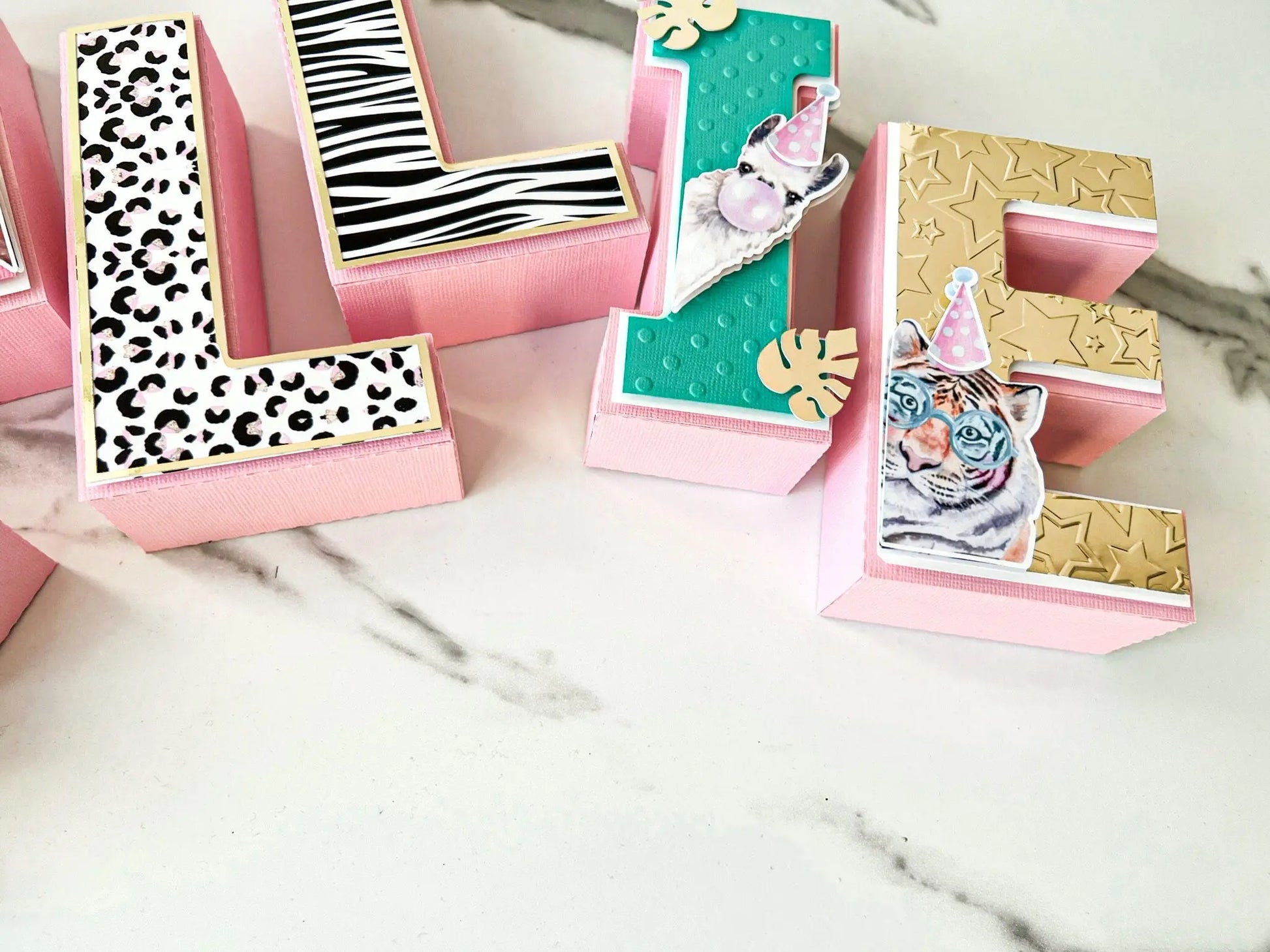 Safari Baby Shower Name Letters: Jungle 3D Centerpiece with Animal Print, Girl Shower Table Decor Mi tienda
