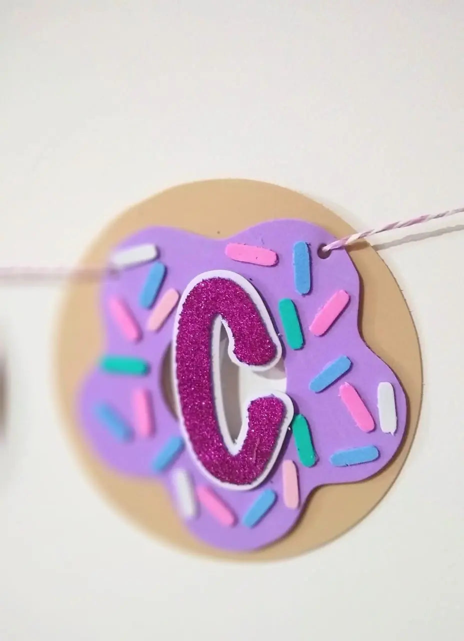 Donut Happy Birthday Banner, Pastel Sprinkle Garland with Glitter Letters, Custom Name Option, Donut Party Decoration Mi tienda