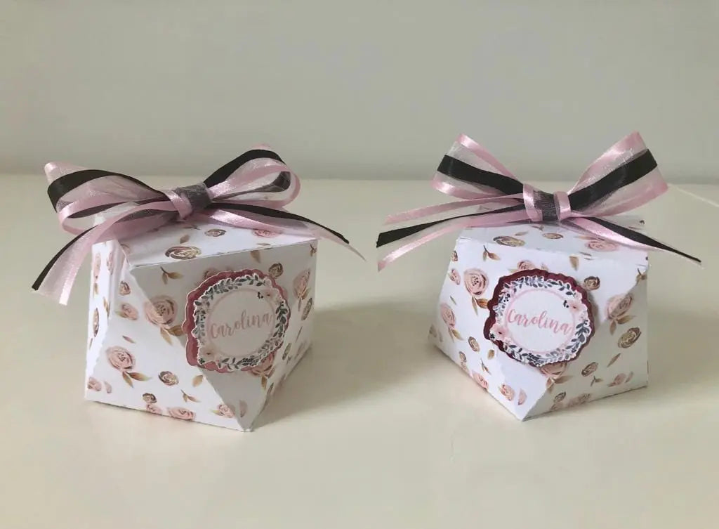 Personalized Floral Favor Boxes with Satin Bow: Custom Name Party Favors for Baby Shower, Bridal Shower, Girls Birthday Mi tienda