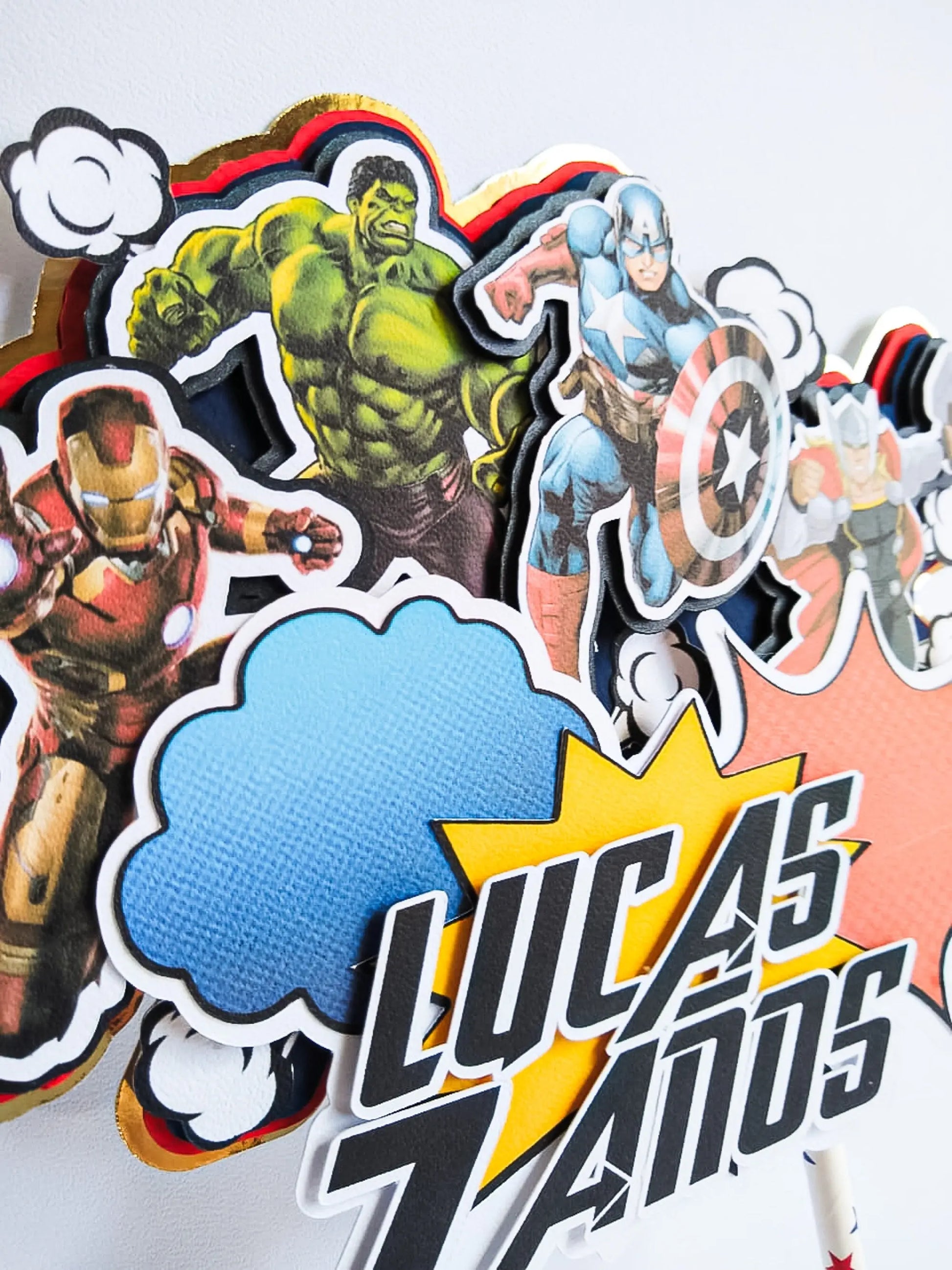 Handmade Superhero Party Package, Comic Book Style Cake Topper, 3D Numbers, Candy Boxes, Milk Box Shaker, Cupcake Toppers, Birthday Banner Mi tienda