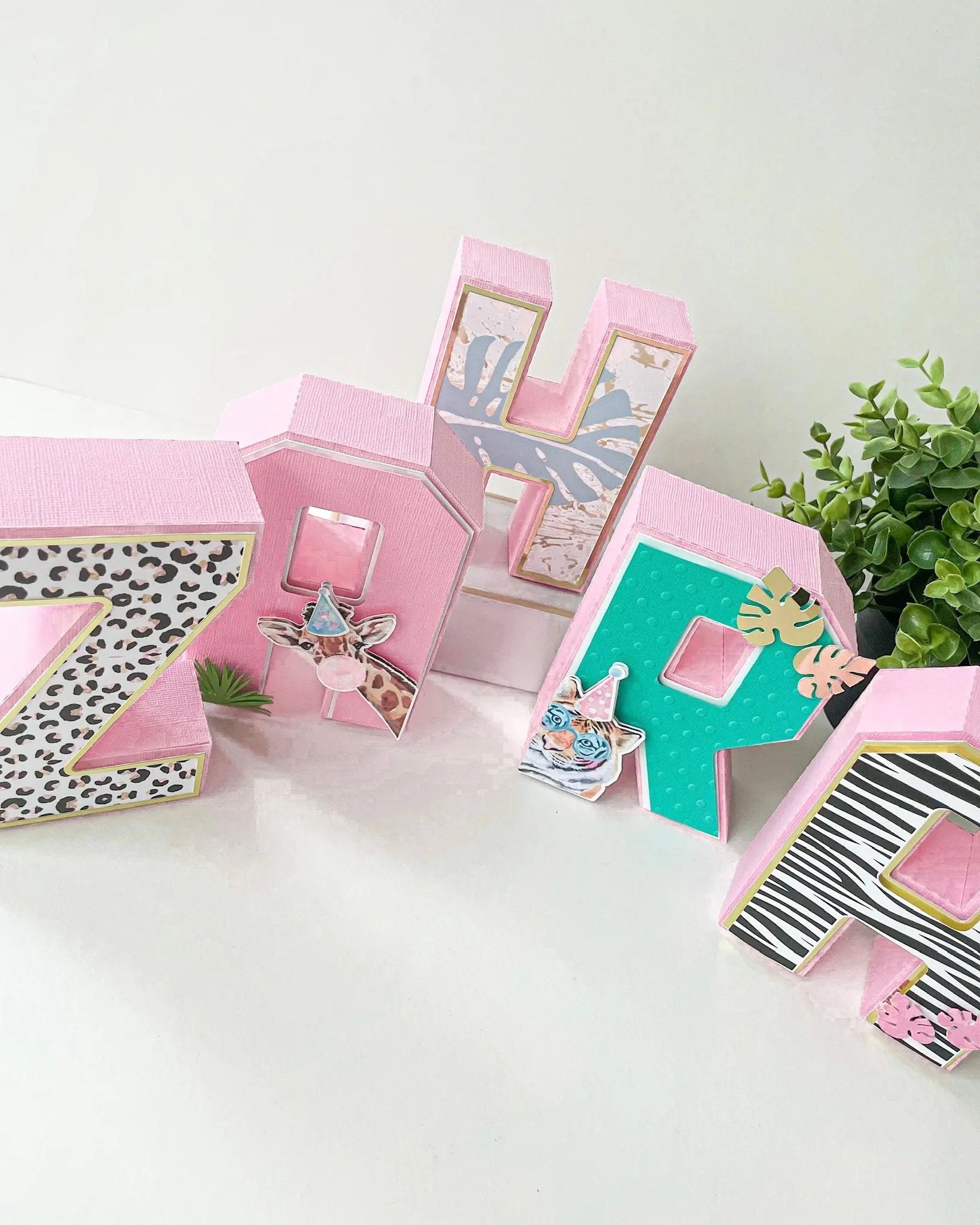 Safari Baby Shower Name Letters: Jungle 3D Centerpiece with Animal Print, Girl Shower Table Decor Mi tienda