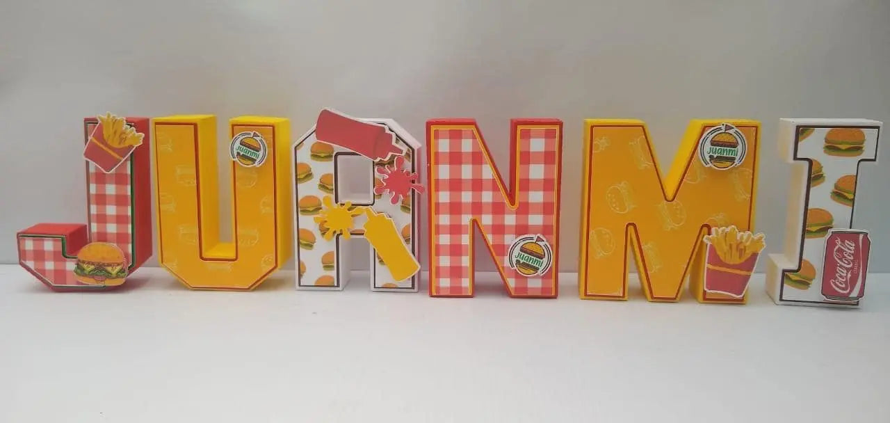 Custom 3D Burger Letters & Numbers, Personalized Fast Food Party Decor, Birthday Centerpiece, Name Sign, Kids Burger Party Decorations Mi tienda