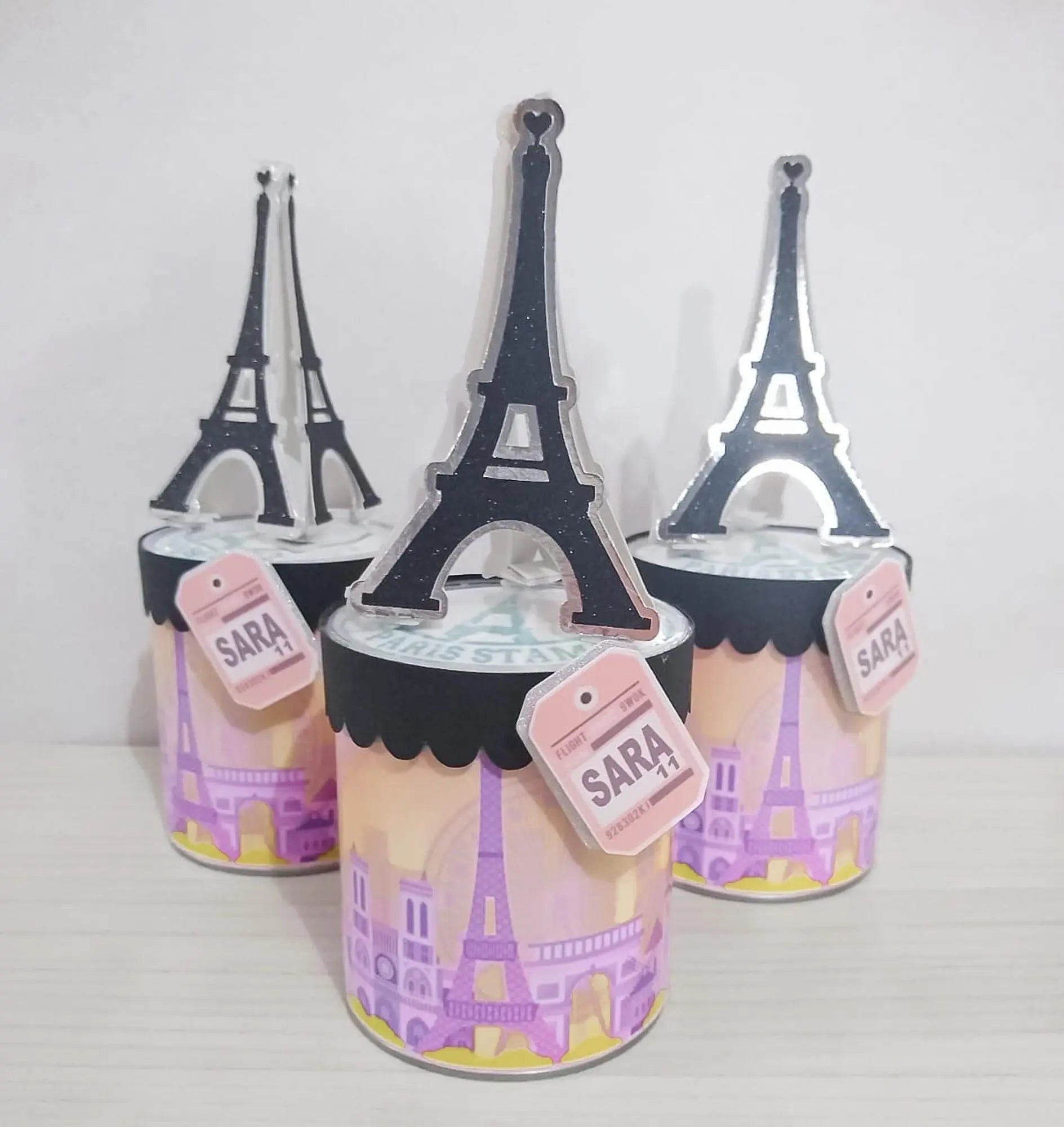 Paris Party Bundle – Eiffel Tower Birthday Decor Set – 3D Name Letters, Banner, Favor Boxes, Pringles, Water Labels & Straws Mi tienda