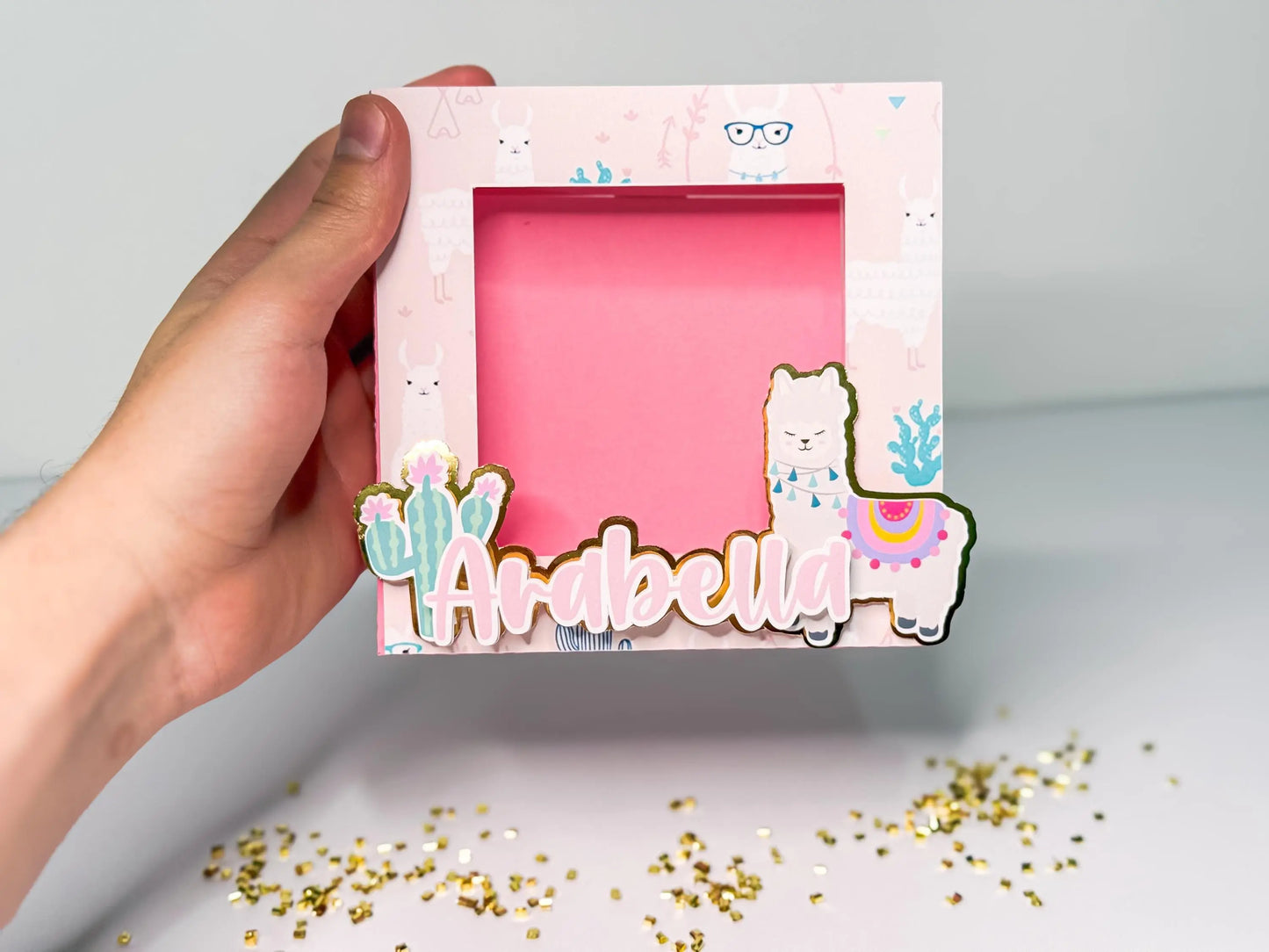 Personalized Llama Cactus Photo Frame – Boho Fiesta & Birthday Party Favor Keepsake Mi tienda