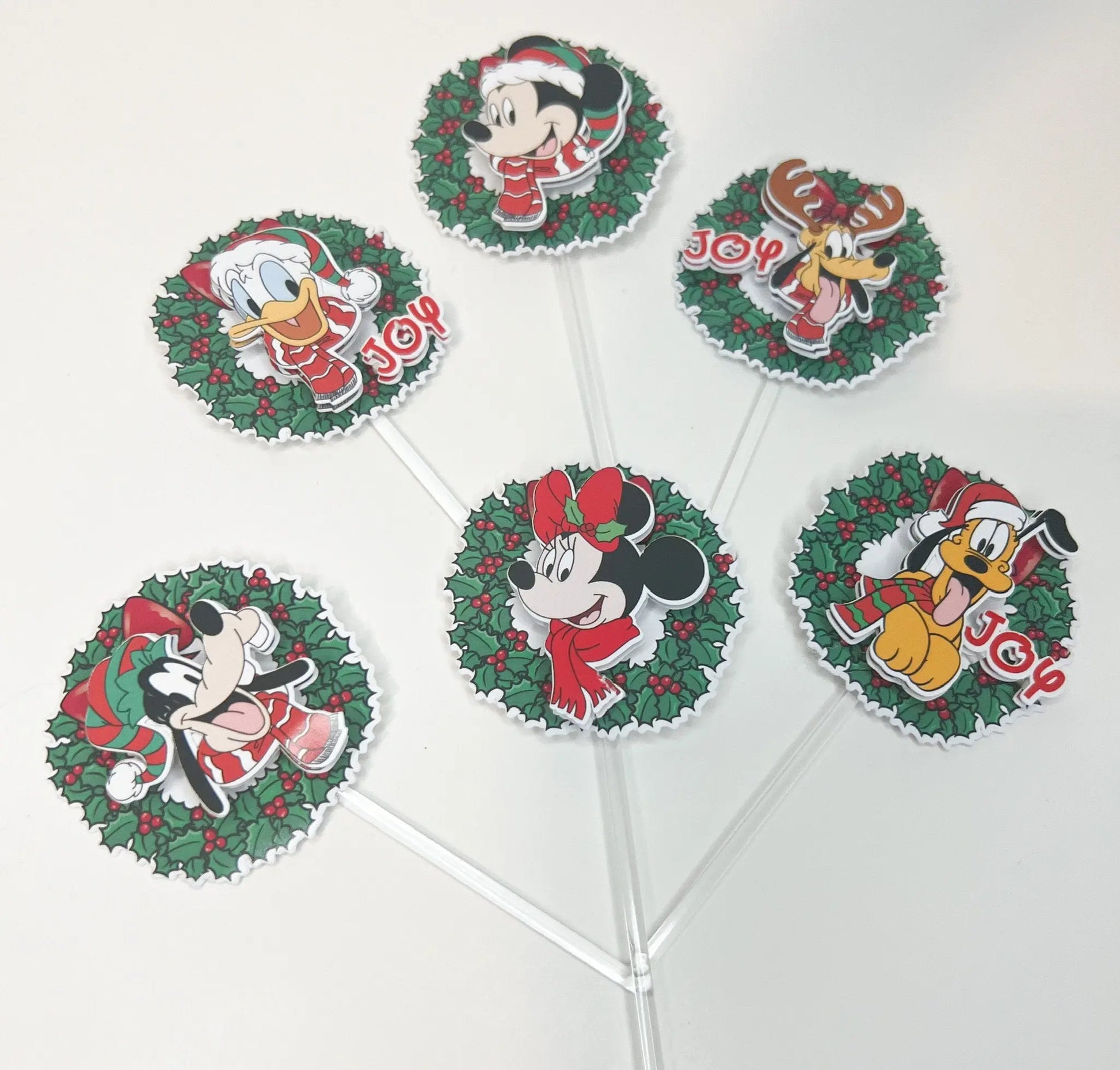 Christmas Mickey and Friends Cupcake Toppers, Christmas Party Decor, Mickey Mouse Cupcake Picks, Christmas Table Decor, Mickey Christmas Mi tienda