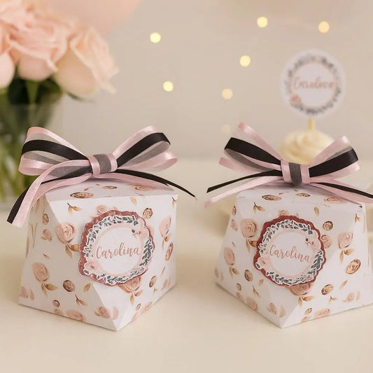 Personalized Floral Favor Boxes with Satin Bow: Custom Name Party Favors for Baby Shower, Bridal Shower, Girls Birthday Mi tienda