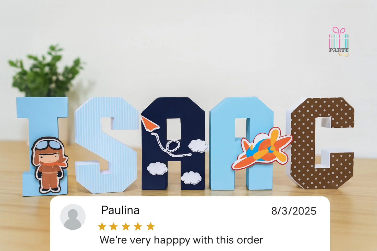 Custom 3D Name Letters Airplane Theme – Personalized Kids Party Decor & Nursery Table Centerpiece Mi tienda