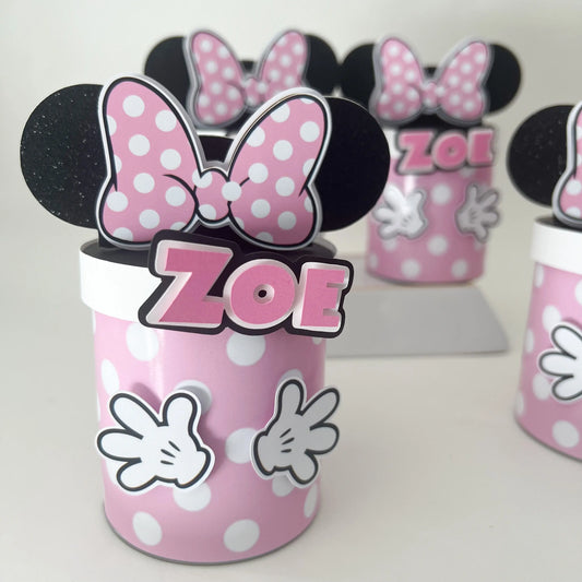 Minnie Mouse Party Favors: Custom 1.3oz Pringles Can, Pink Bow Birthday Decorations Mi tienda
