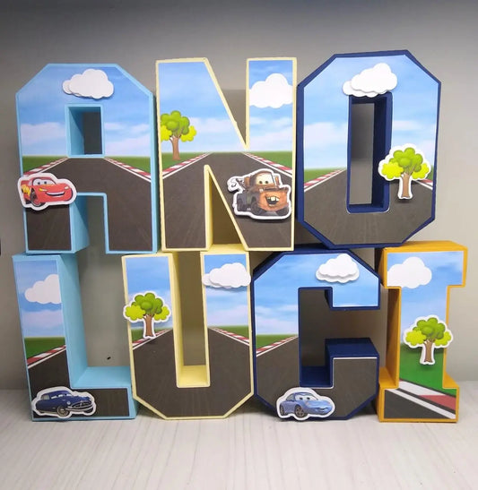 Cars 3D Letters | Personalized Cars Party Decorations | Lightning McQueen Birthday Decor | Route 66 Party Supplies | Customizable Mi tienda
