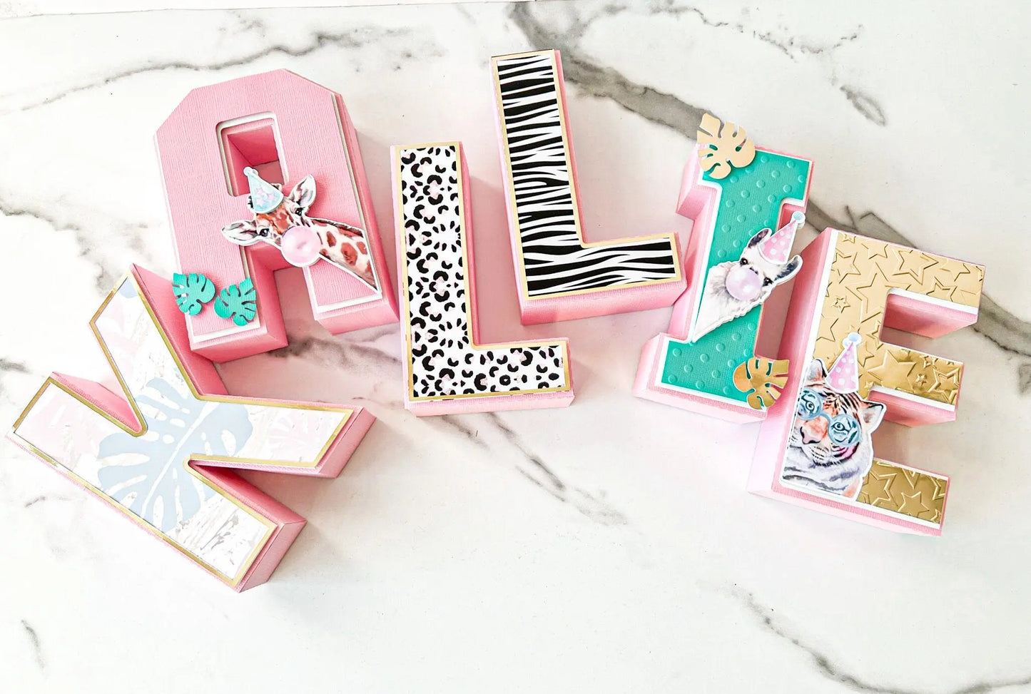 Safari Baby Shower Name Letters: Jungle 3D Centerpiece with Animal Print, Girl Shower Table Decor Mi tienda