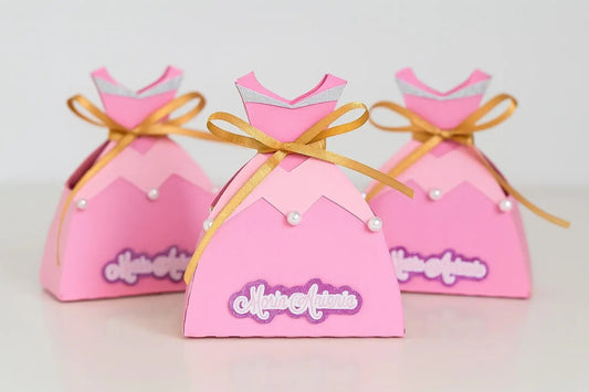 Pink Princess Dress Favor Box: Glitter Cardstock, Pearls & Ribbon Mi tienda