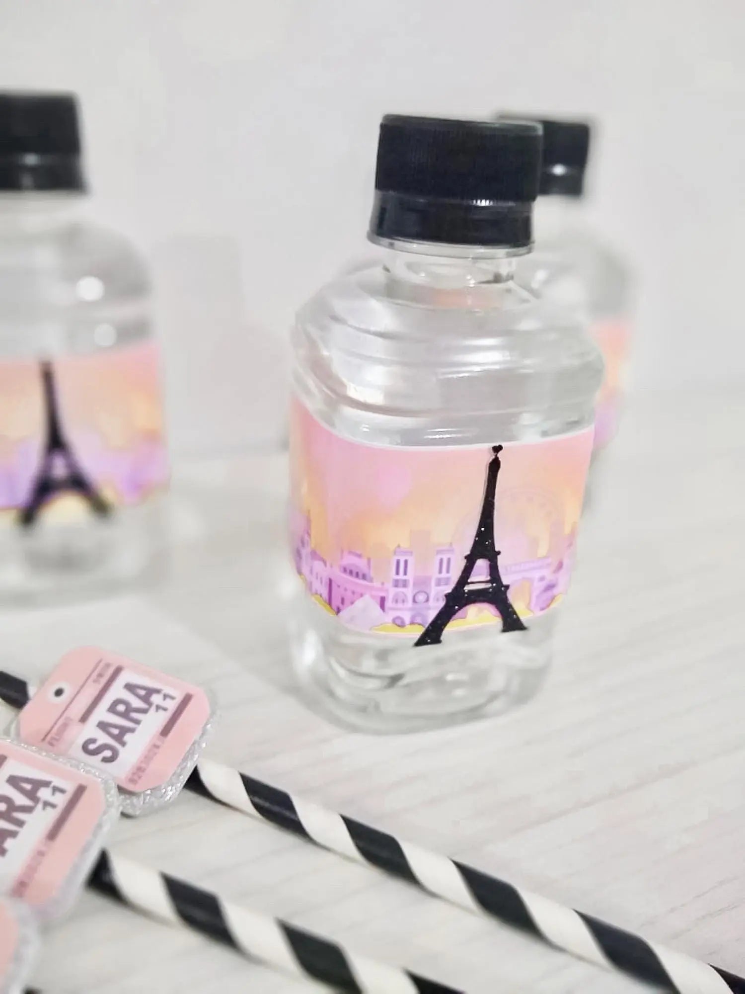 Paris Party Bundle – Eiffel Tower Birthday Decor Set – 3D Name Letters, Banner, Favor Boxes, Pringles, Water Labels & Straws Mi tienda