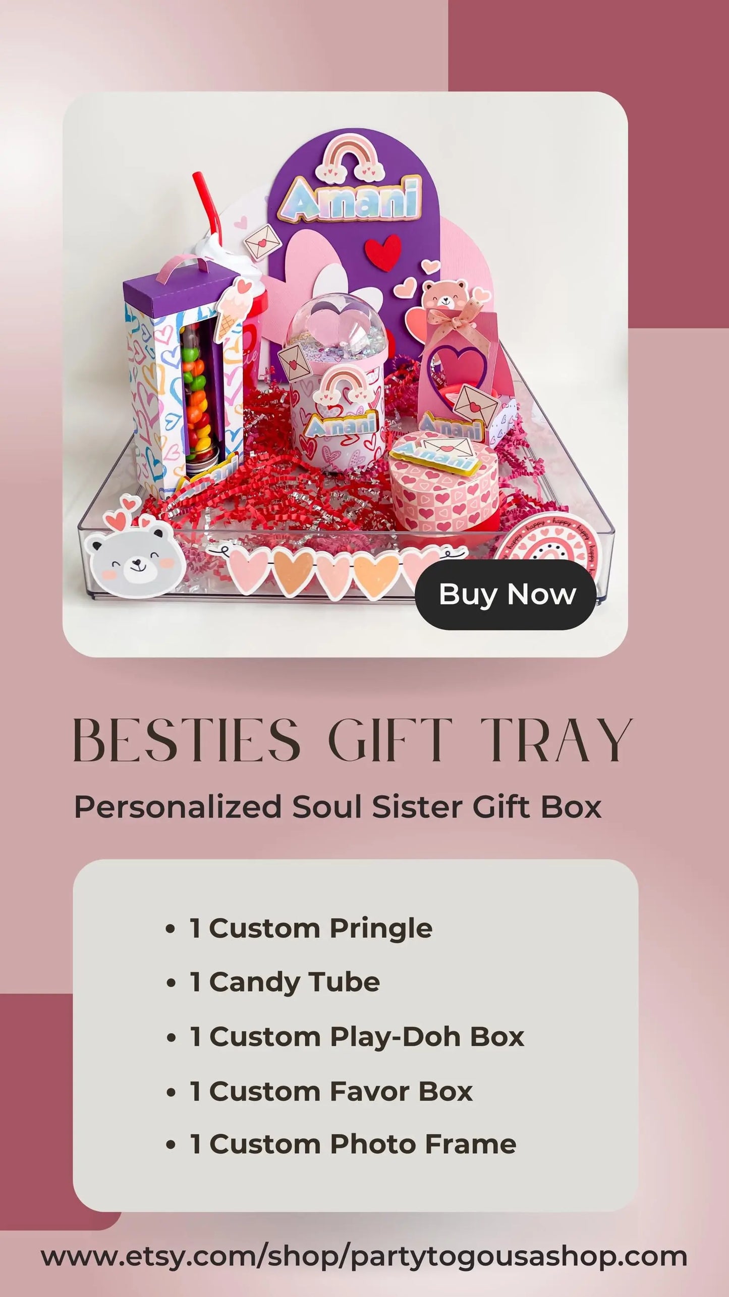 Personalized Besties Gift Tray - Soul Sister Gift Box - Custom Pringles, Candy Tube, Play-Doh Box, Favor Box & Photo Frame - Birthday Gift Mi tienda