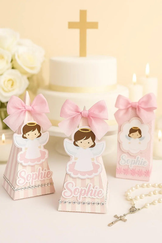 Angel Favor Boxes with Bows: Personalized Baptism, Christening, First Communion Mi tienda
