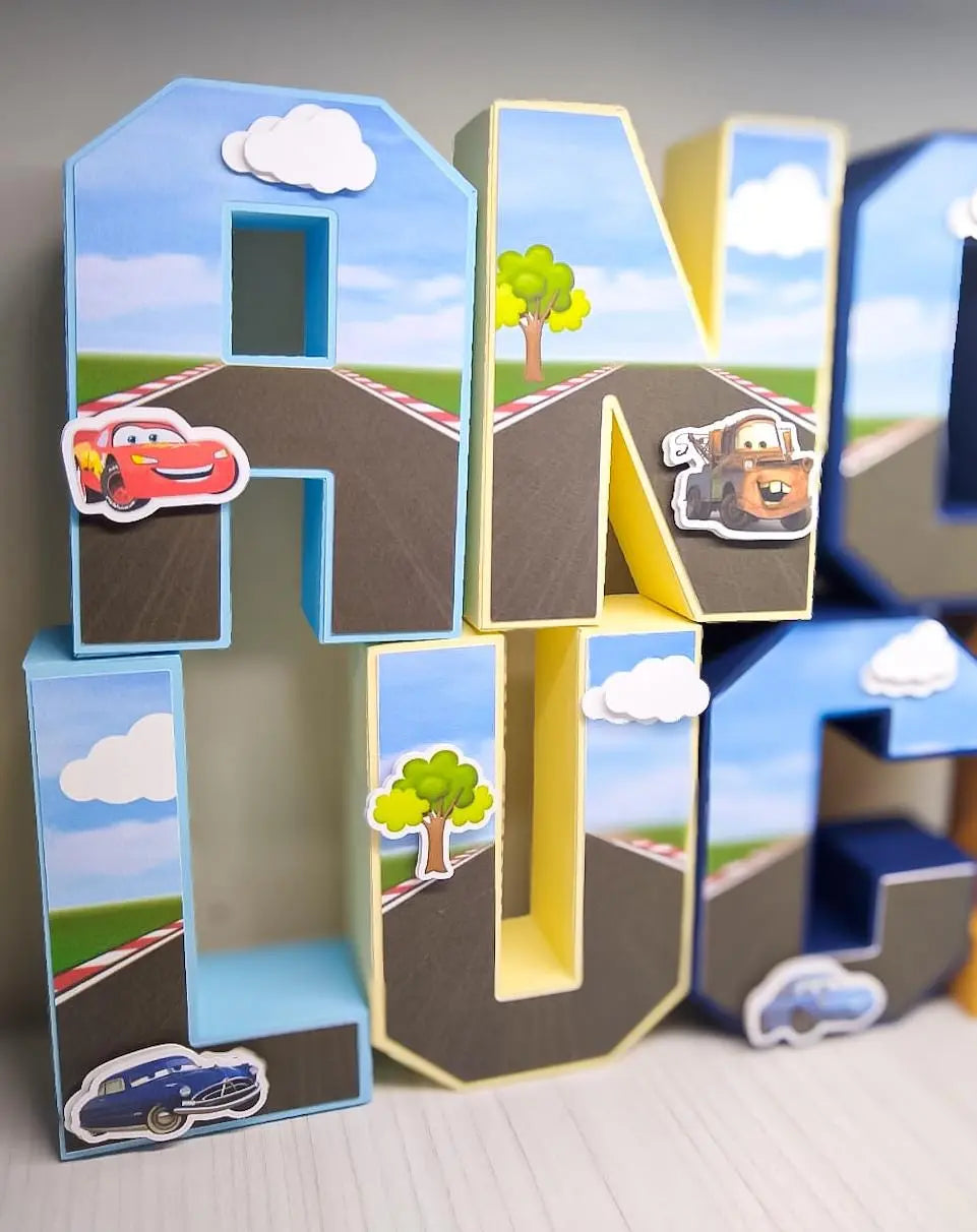 Cars 3D Letters | Personalized Cars Party Decorations | Lightning McQueen Birthday Decor | Route 66 Party Supplies | Customizable Mi tienda