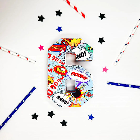 Superhero 3D Letter or Number – Custom Comic Book Party Decor Mi tienda