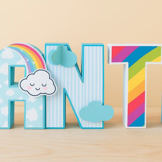 Rainbow Cloud 3D Name Letters: Personalized Kids Birthday Centerpiece, Baby Shower or Nursery Decor Mi tienda