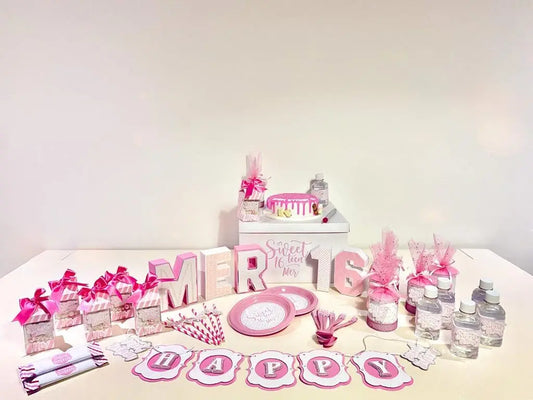 Sweet 16 Birthday Party Decoration Bundle: Custom Name Letters, Banner, Favors Mi tienda