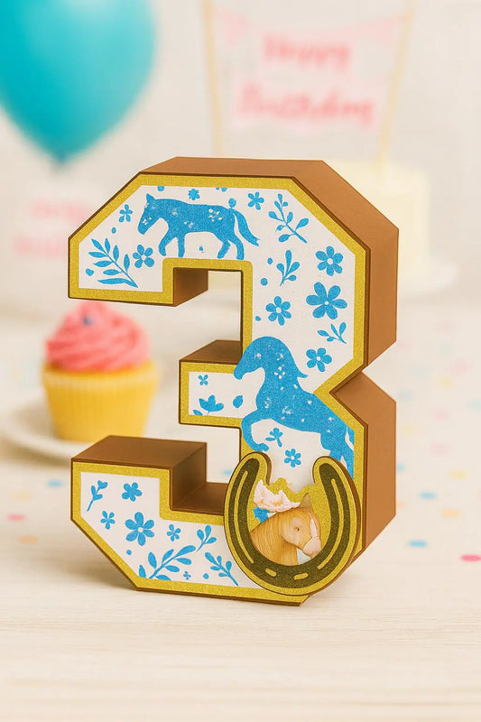 3D Horse Number 3 Centerpiece: Rustic Farm Birthday Party Decor Mi tienda