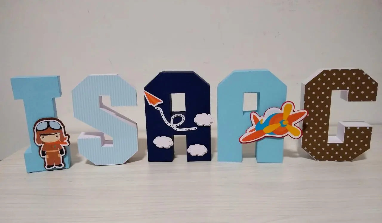 Custom 3D Name Letters Airplane Theme – Personalized Kids Party Decor & Nursery Table Centerpiece Mi tienda