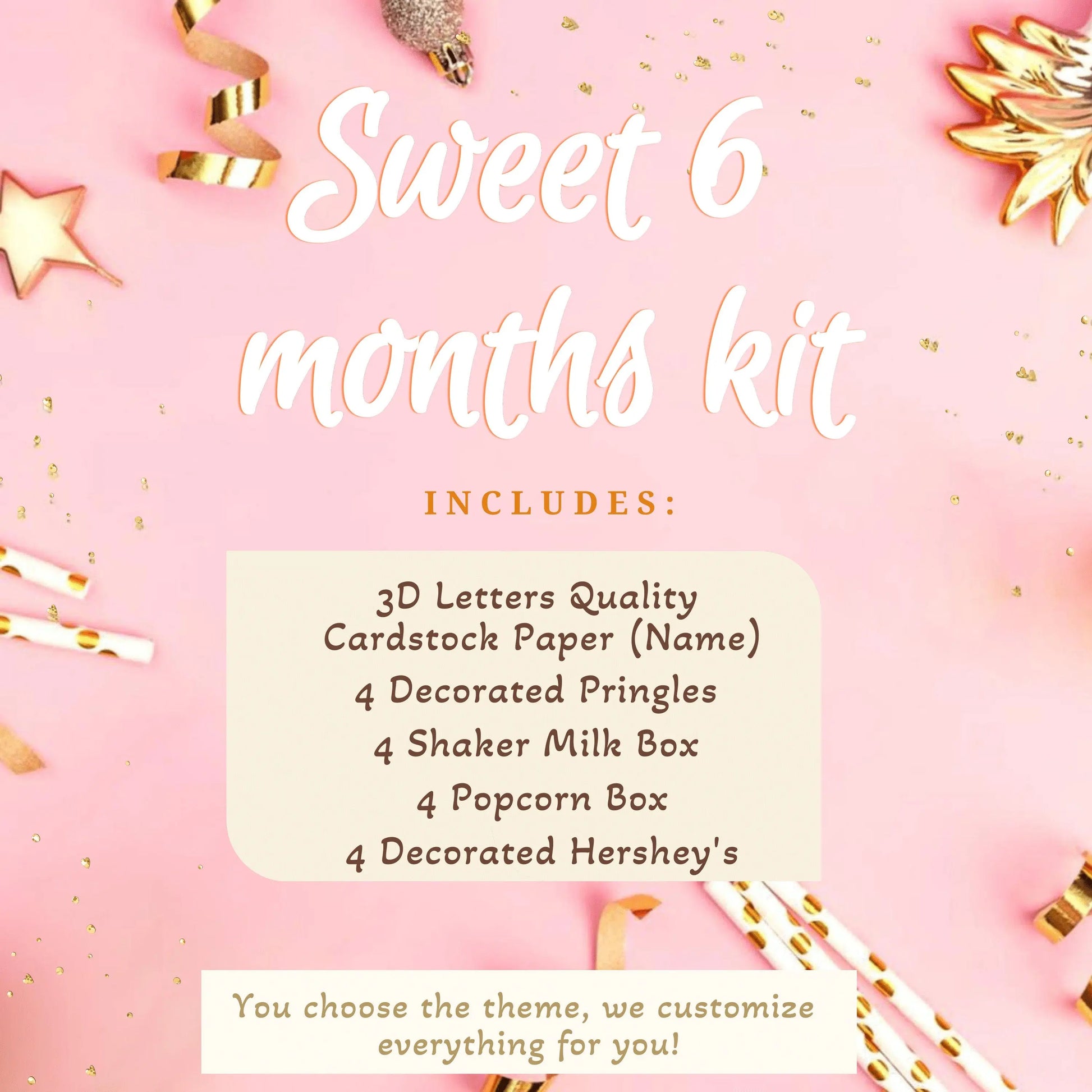 Half Birthday Girl Party Bundle – Pink and Gold Decor, 3D Name Letters, Favor Boxes & Hershey’s – 6 Month Celebration Kit Mi tienda
