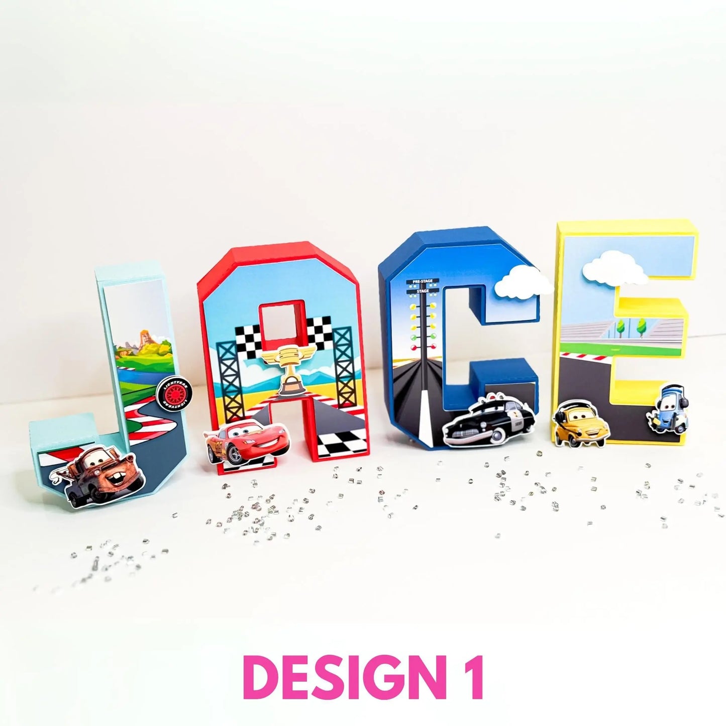 Cars Party Bundle | Lightning McQueen Birthday Supplies | 3D Letters, Banner, Favors, Candy, Plates & Race Car Decor Mi tienda