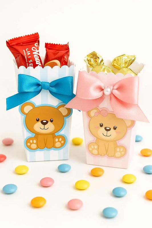 Teddy Bear Popcorn Boxes: Pink or Blue Baby Shower Party Favors Mi tienda