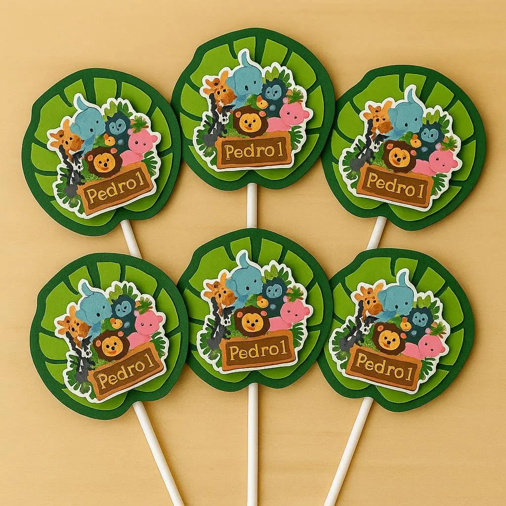 Jungle Cupcake Toppers – Safari Animal Party Picks, Wild One Birthday Cupcake Decor, Tropical Leaf Safari Cupcake Toppers Mi tienda