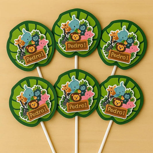 Jungle Cupcake Toppers – Safari Animal Party Picks, Wild One Birthday Cupcake Decor, Tropical Leaf Safari Cupcake Toppers Mi tienda