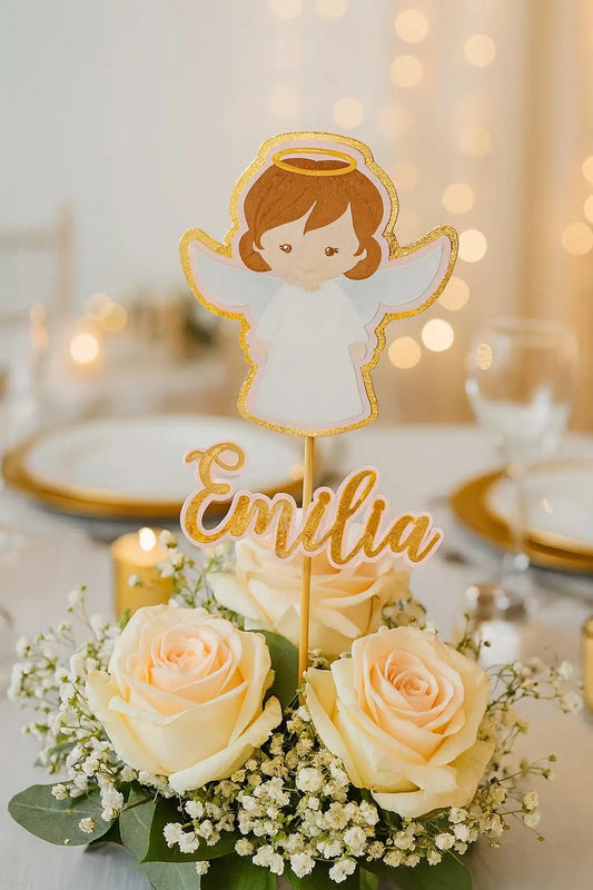 Personalized Baptism Centerpiece: Custom Angel Table Decoration, Religious Party Decor Mi tienda