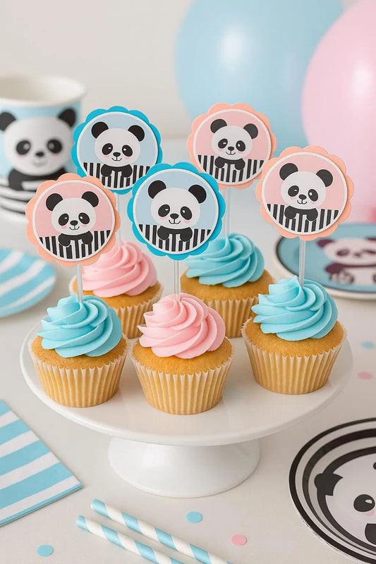 Panda Cupcake Toppers | Pink & Blue Panda Party Decorations | Baby Shower Cupcake Picks | Panda Birthday Party Supplies Mi tienda