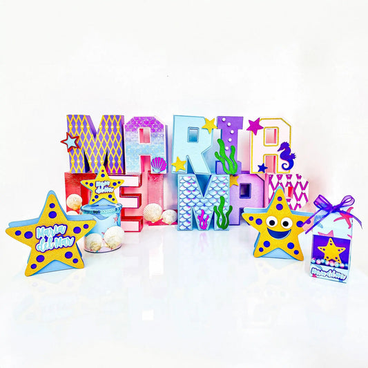 Under the Sea Birthday Party Set: Custom 3D Name Letters, Ocean Favors & Party Boxes Mi tienda